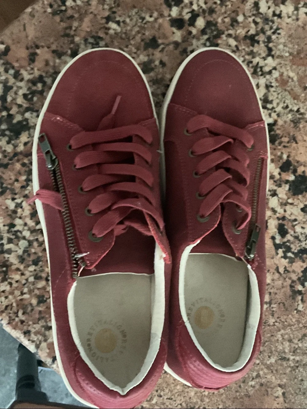 Revitalign..Women's Burgundy Lace-Up Sneakers with Side Zip